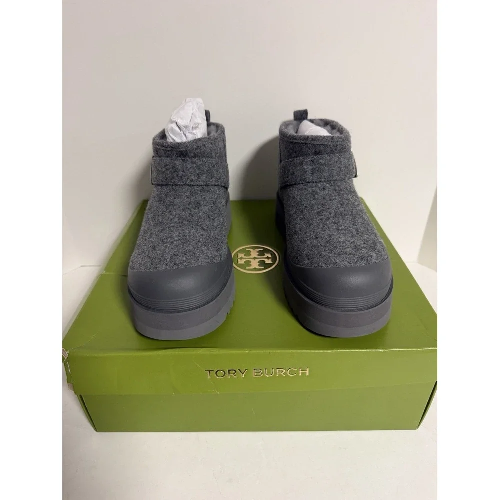 Tory Burch Mellow Shearling Platform Boot in the Storm Cloud/Silver, Women's 9.5